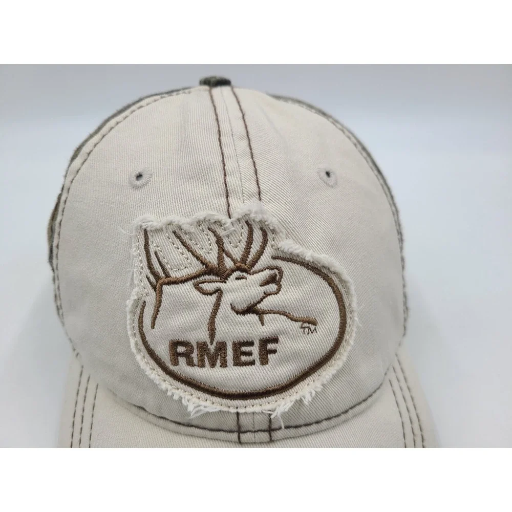 RMEF Rocky Mountain‎ Elk Foundation Camo Distressed Strapback Adjustable Hat Cap